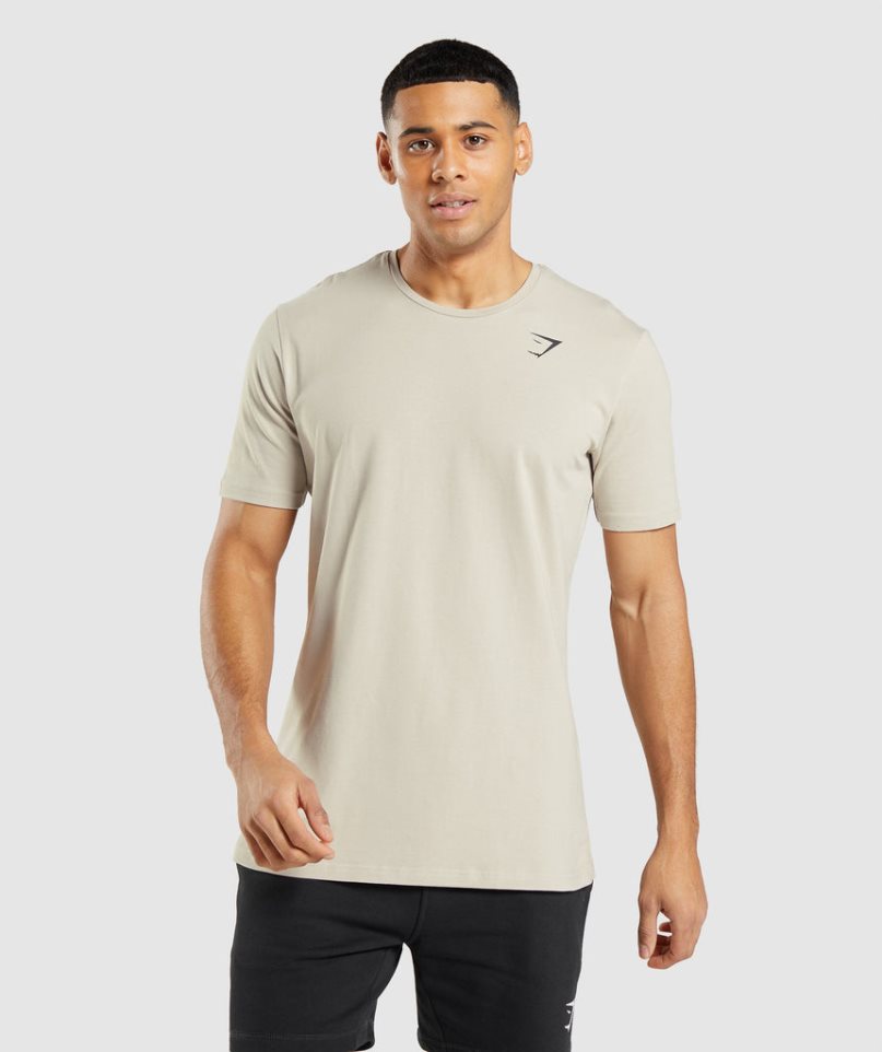 Men\'s Gymshark Essential T-Shirts Beige | CA 0N5381